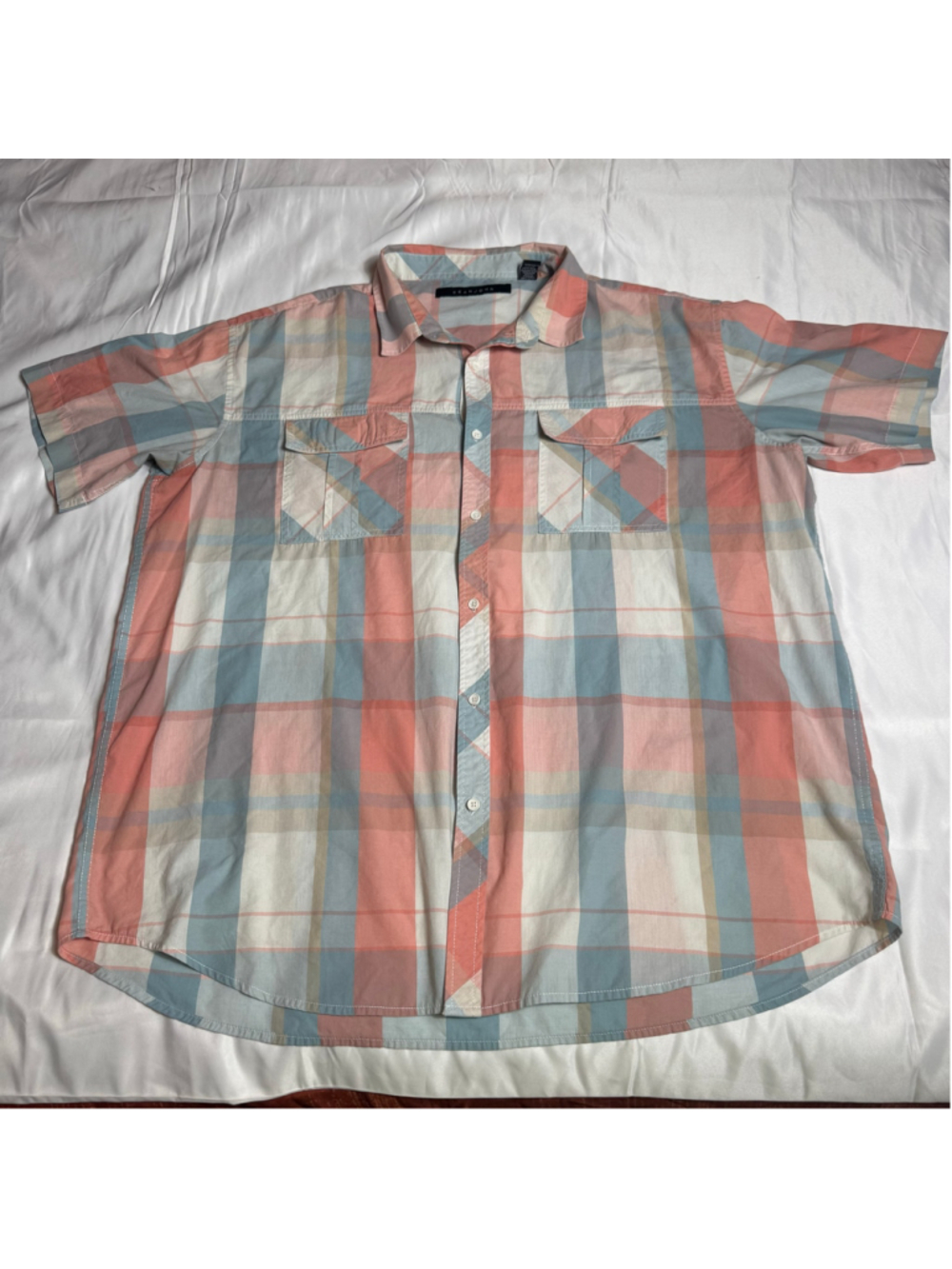 Men's Sean John Casual Button Down Shirt 3XL Pink Blue Plaid